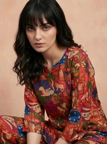 Image of Bee M Pee Designer Trendy Floral Printed Poly Rayon Cotton Kurta Coord Sets for Women | Stylish Casual Kurti Tunic Cord Set with Pant for Woman for Office