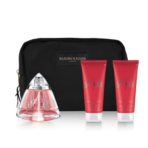 Mauboussin - Coffret Prestige 2022 A La Folie : Eau de Parfum 100ml, Douche Précieuse 100ml, Lait Parfumé 100ml & Trousse de toilette