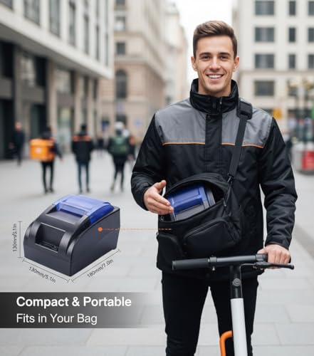 Stampante Termiche Da 58 mm, Stampante Termiche Per Ricevute Stampante Mobile Bluetooth USB, Stampante Pos Portatili Wireless Per Fatture E Bolletti, kompatibel mit Android E Windows, Blau