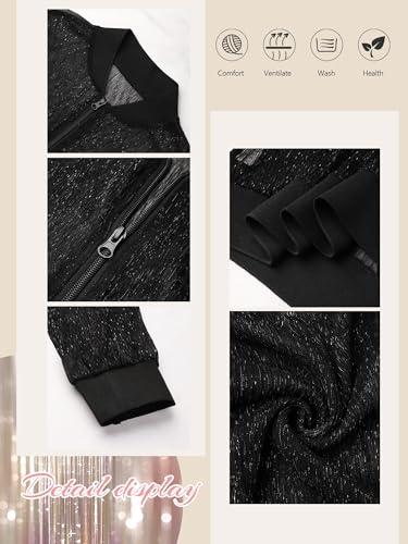 Nlife Women Sheer Mesh Sparkly Crop Bomber Jacket See Thru Glitter Rave Festival Clubwear Night Out Party Concert Outfit