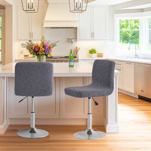 Image of FUANGUI Bar Stool Covers with Backs, 2 Pack Stretch Bar Stool Chair Covers, Knitted Jacquard Bar Stool Covers,Washable Bar Chair Covers Swivel Barstool Slipcovers (Knitted Dark Drey 01)