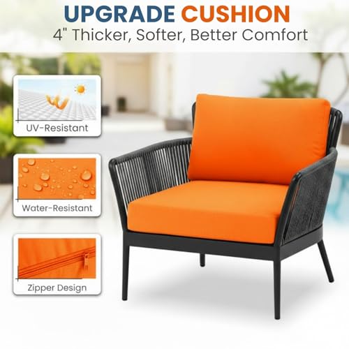 Image of DEVOKO Fabric Enhance Your Outdoor Living With Our 3 Piece Patio Set - Grey Rope Bistro Furniture With Orange Cushions, Ideal For Balcony, Backyard, Or Porch Provides Durability & Style