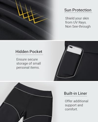 Pinup Fashion Swim Leggings with Skirt - Women Swimming Pants Capris Swimsuit High Waisted UV Swimwear Tights3