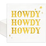 JarThenaAMCS Howdy Cocktail Napkins Gold Foil Cowboy Disposable Napkin Western Paper Beverage Napkin for Last Rodeo Bachelorette Birthday Party Table Decor, 50Pcs