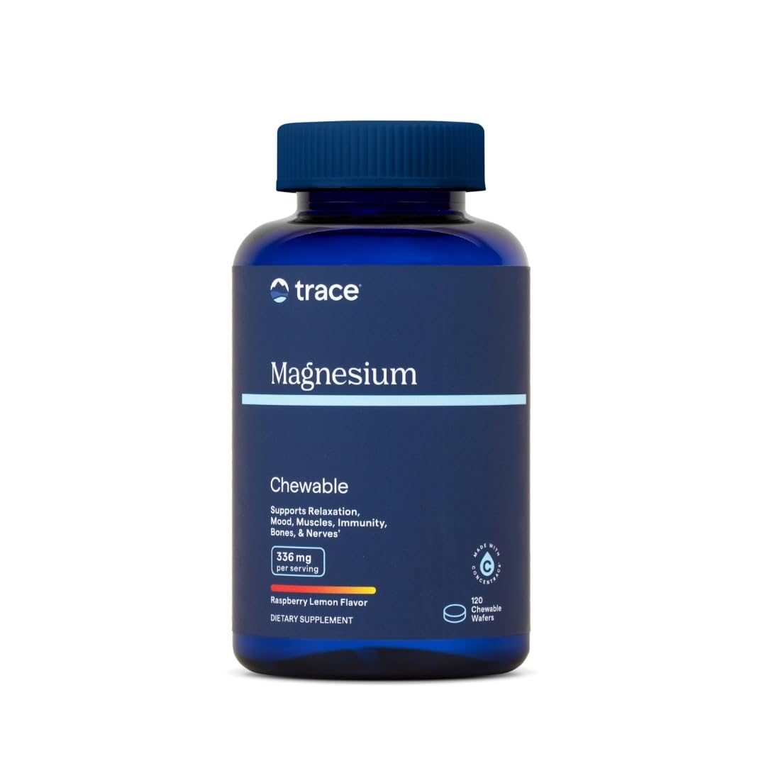 Trace Minerals Research Magnesium Chewable, for Heart, Muscles, and Anti-Stress, Raspberry Lemon Flavor,120 Wafers