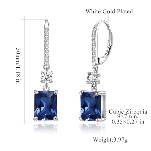 CiNily Rectangular-cut Drop Dangle Earrings for Women Hypoallergenic, Multi-color Cubic Zirconia Earrings Diamond Dangle Earrings Jewelry Gifts for Mothers Day 14K White Gold3
