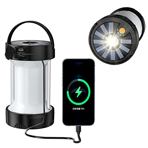 Djioyer Solar Campinglampe, LED Aufladbar Wiederaufladbare Tragbar Taschenlamp Gartenlaterne Notfallleuchte 4 Licht Modi, für Nachtfischen Jagen Outdoor (Schwarz) Cover