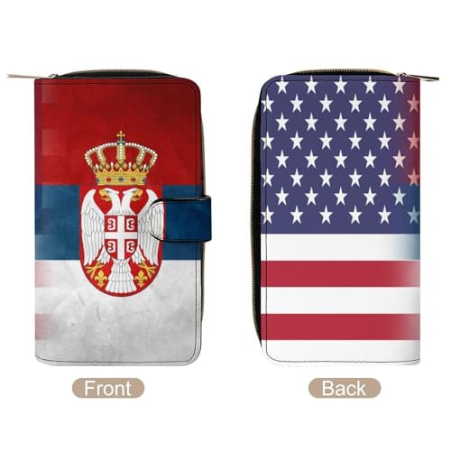 U.S.A. Serbian Flag Long Wallet for Women Men Purses Coin Pouch Credit Card Holder Organizer3