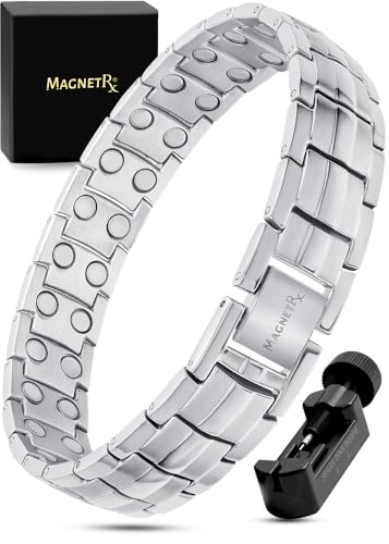 MagnetRX® Ultra Strength Magnetic Bracelet - Magnetic Bracelets for Men - Adjustable Length with Sizing Tool (Silver)