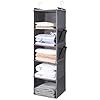 BOOMIBOO Hanging Closet Organize and Shelves，5-Hanging Shelf with 2 Side Pockets，Storage Foldable （Grey）