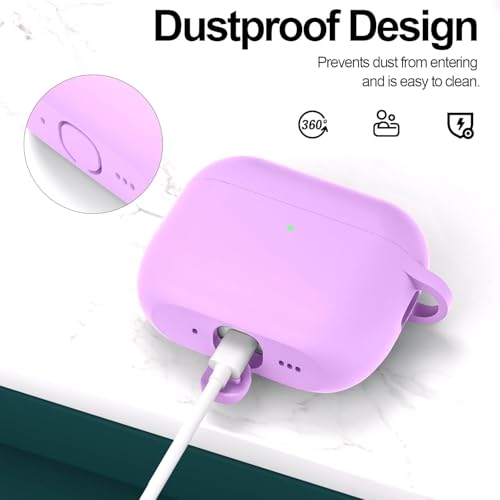 Image of New Soft Silicone Case Compatible with Apple AirPods Pro 3 Generation (2025) Protective Silicone 360 Full Protection Dust-Proof Shockproof Case Cover with Hook (Cover Only) (Light Purple)