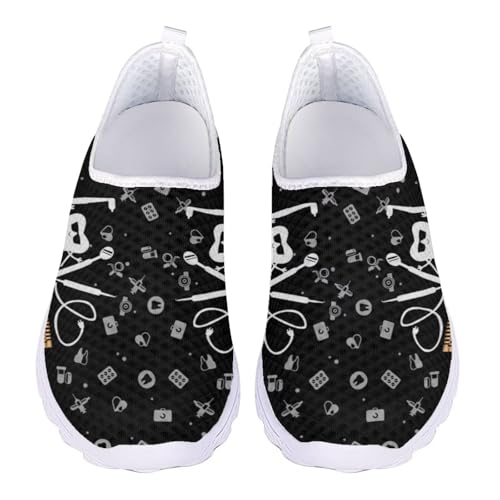 Gekhuqory Women's Tooth Dental Pattern Slip-on Sneakers Non Slip Dentist Walking Shoes Breathable Mesh Work Casual Lightweight Tennis Workout Shoes