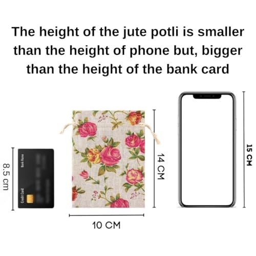 Image of SATYAM KRAFT 50 Pcs Mini Jute Potli Bags Flower Print | Gift Pouch for Gifting, Baby Shower, Wedding,Corporate Gifting, Party Favors, Return Gift, Dry fruits, Jewellery, Sweets, Chocolates (Multi)