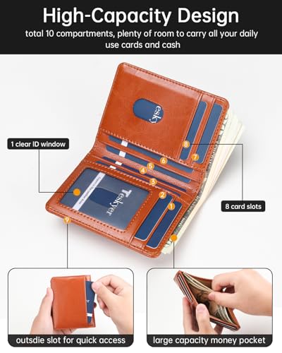 Image of Teskyer Wallet for Men RFID Blocking Bifold Credit Card Holder - Brown