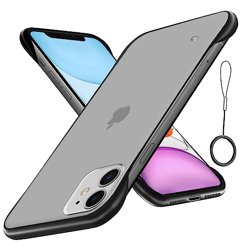 Image of Amazon Basics Cover for iPhone 11 |Hybrid Frameless|Full Camera Protection|Raised Edges|Frosted Matte Translucent Bumper Case(Black)