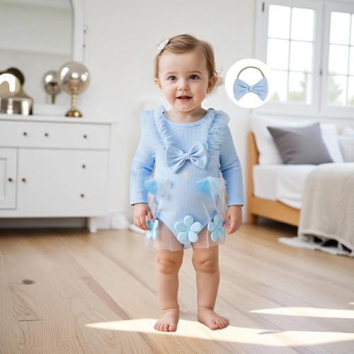 Baby Girl Romper Dress Baby Dress Romper Lace Flowers Knit Bodysuit Fall Winter Clothes with Headband4