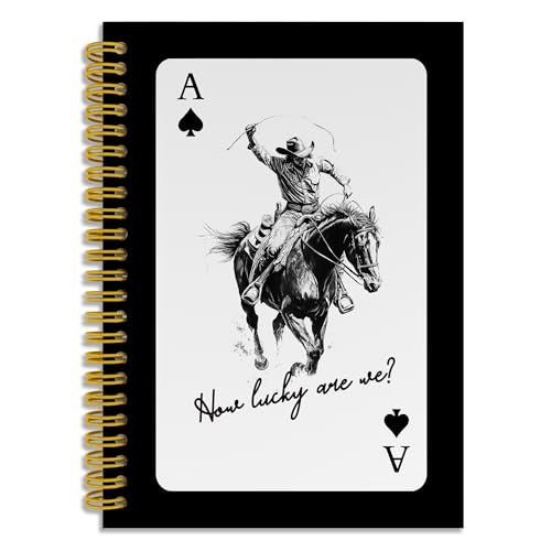 LUKIPOM Vintage Western Cowboy Notebook Journal, Cowboys Gifts for Men, Now Lucky Are We Spiral Notebook 5.5x8.3, Western Rodeo Cowboy Journal for Office School Supplies