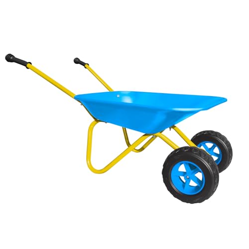 Image of 2 Wheel Children Toddler Wheelbarrow Gift for Kids Gardening Tool Set(blue) | Kids Metal Wheelbarrow Wheel Barrow Wheel Barrel Indoor Outdoor Play Toys All Seasons Digging Weed,Sand,Sweeping Leaves,Snow