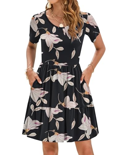 AUSELILY Women's Summer Dress Pleated Knee Length Casual Dress Ladies Short Sleeve T-Shirt Dresses with Pockets - Image 3