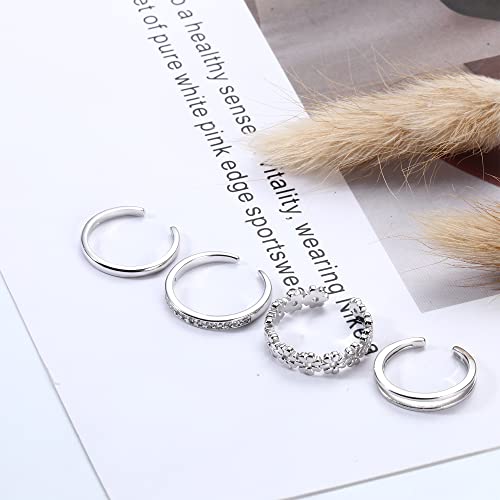 Adramata 4 Pcs 925 Sterling Silver Toe Rings For Women Open Adjustable Band Rings Jewelry Set #TOP3