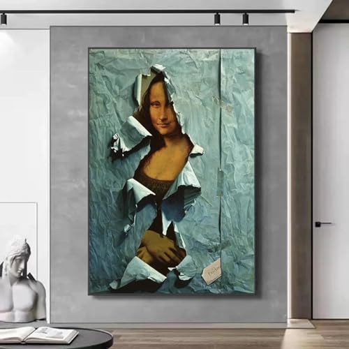 Peinture sur toile Mona Lisa bleue parodie d'art mural de qualité