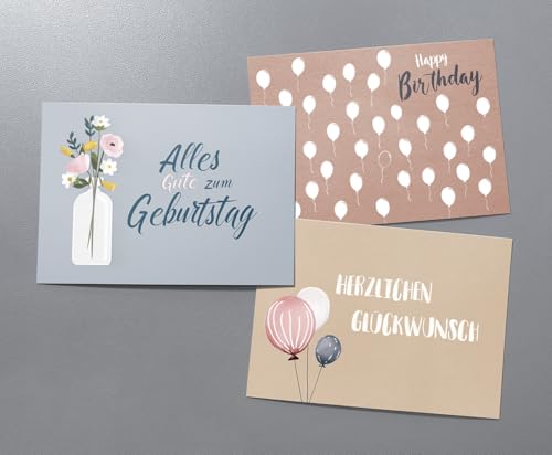 beriluDesign 20 Geburtstagskarten Set mit Umschlägen - Glückwunschkarten, Postkarten zum Geburtstag - Happy Birthday Karten - ideal als Grußkarte oder Gutschein (20 Karten + 20 Umschläge)