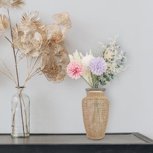 Vase à fleurs en verre pour décoration salon et plantes hydroponiques en rotin - 7