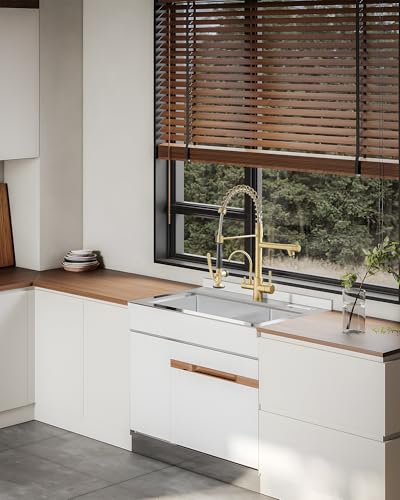 Image of Fapully 3 Way Kitchen Faucets with Sprayer and Water Filter Brushed Gold