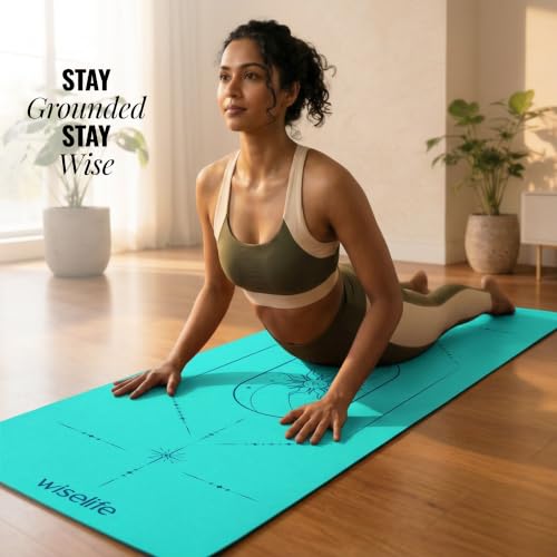 Image of Cosmis Alignment Yoga Mat 8mm | High-Density Non-Slip Exercise & Fitness Mat for Yoga, Pilates & Home Workout | Cushion Support for Men & Women (Cyan)