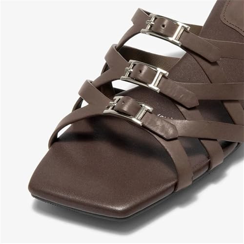 Women's Calfskin Woven Gladiator Slippers - Cross-Tied Buckle Strap Summer Flats4
