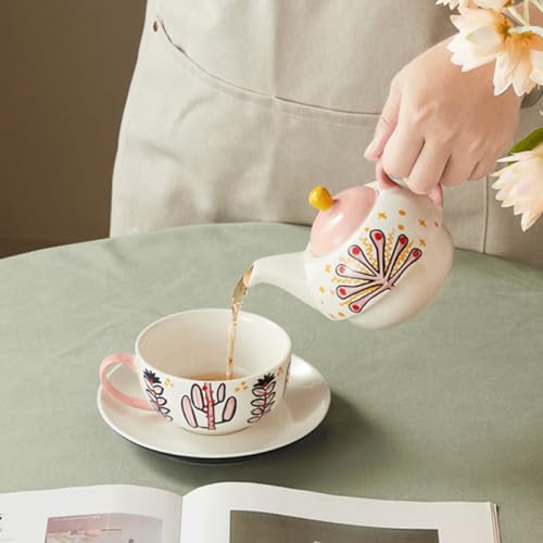Céramique service à thé rose avec théière réutilisable déco - 8