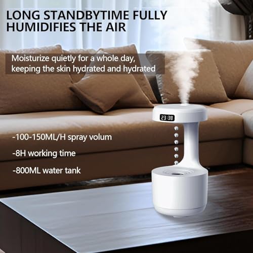 Image of Anti-Gravity Ultrasonic Cool Mist Humidifier with 800ml Water Tank, LED Display, USB Powered, Quiet Operation, Auto Water Detection & Dry-Run Protection for Bedroom, Office & Home