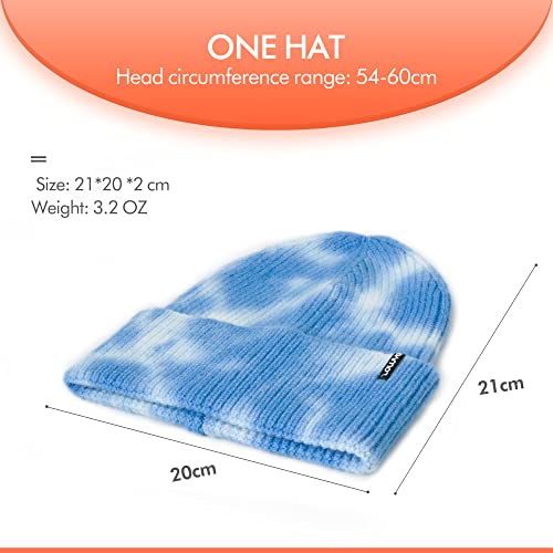 Zowya Tie Dye Cuffed Beanie With Excellent Touch For Women Men 1 Hat Skin-Friendly Skull Cap Winter Stretchable Knit Hat Colorful Warm Fashion Sky Blue #TOP4