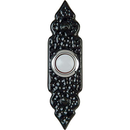 Iq America Dp1204A Wired Antique Hammered Surface Mounted Traditional Doorbell Pushbutton White Push Button With Polished Brass Accent Ring For Use With Most Wired Door Bells Chimes 4" X 1" X .25" #TOP18