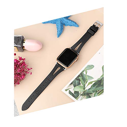 Secbolt Leather Bands Compatible With Apple Watch Band 38Mm 40Mm 41Mm Iwatch Se Series 8 7 6 5 4 3 2 1, Slim Strap With Breathable Hole Replacement Wristband Women, Black #TOP4