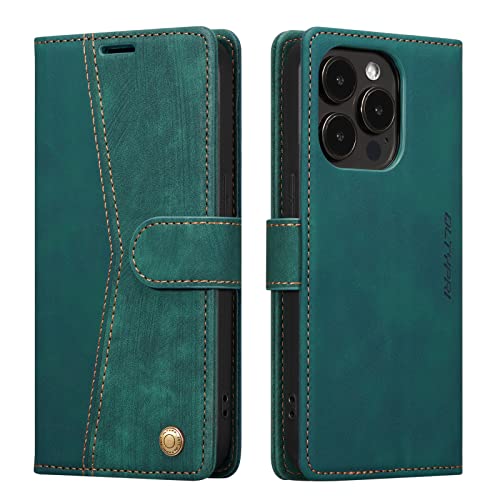 Housse iPhone 13 Pro Max pour le quotidien avec étui portefeuille rétro vert