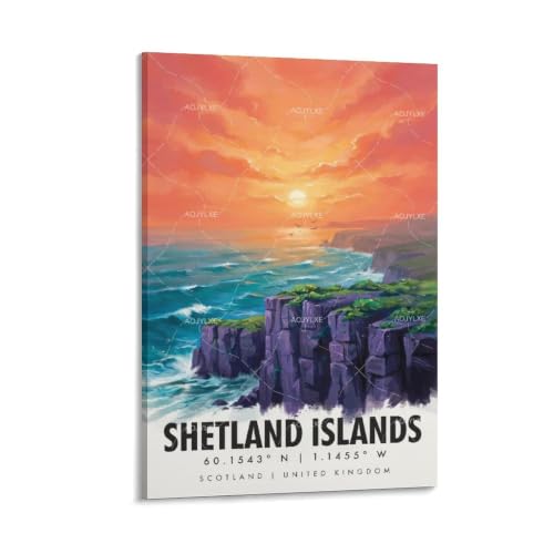 Poster îles Shetland aquarelle vintage pour habiller un grand mur de salon