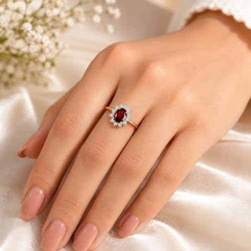 Image of Princess Diana Inspired Halo Birthstone Ring for Women Girls | Pure 925 Sterling Silver with AAA+ Natural Gemstone | 18K Gold-Plated | Best Gift for Birthday, Anniversary, or Valentine�s Day