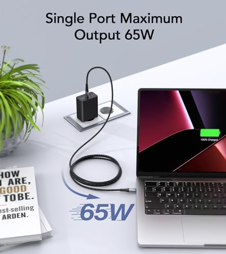 65W USB C Ladegerät, 3Port USB Schnellladegerät mit Ladekabel 2M,USB C Netzteil für MacBook Air Pro M1/M2,iPhone 17 Pro Max/16/15/14/13,Switch,Galaxy S24 Ultra/S23/S22,Tablet,Laptop,Handys usw