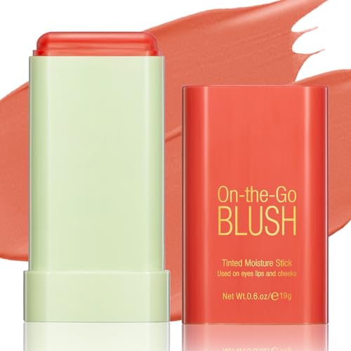BEFIVECOK Blush Stick for Cheeks - Cream Makeup Blush Wand, Solid Moisturizer Stick for Cheeks Tint, Natural Blendable Waterproof Korean Matte Long-Lasting Smooth Blushes (#03 Coral Orange)