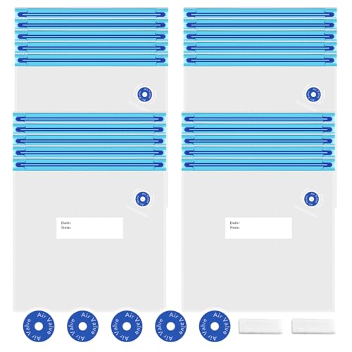 Sous Vide Bags 27Pcs, BPA Free Reusable, Double-Layered Food Storage (11 x 10 in) for Cooking, Food Storage, and Microwave Heating. Includes 20 Vacuum Zipper Bags, 2 Seal Clips, and 5 Air Valves.