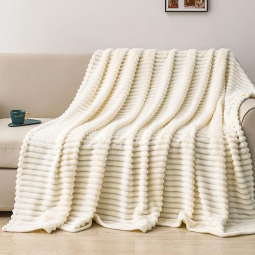 Couverture douillette en peluche de lapin - Beige - 150 x 200 cm - Couverture moelleuse - Super douce - En flanelle épaisse - Pour canapé, lit, bureau