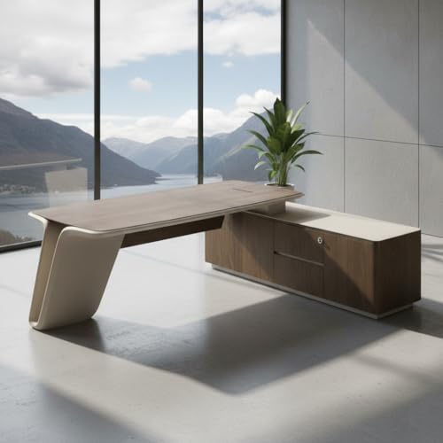 Image of Lakdi The Furniture Co Modern L Shape Director Table for Office with Luxury Executive Desk and Side Storage, Premium Wood Veneer Top & Minimal Design - LDL-718