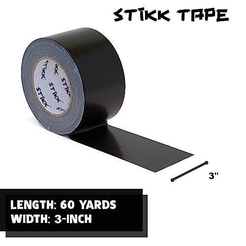 Stikk Duct Tape - Black Duck Tape - 3 Inch X 60 Yards - Heavy Duty Tape For Repairs, Household Projects - Duct Tape For Commercial Hvac And Construction - Effective Heavy Duty Waterproof Duct Tape #TOP1