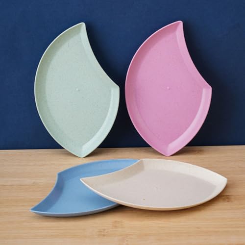 Image of YANCI Lightweight Wheat Straw Appetizer Plates, Reusable Unbeakeable Dinner Plates Set, 18 x 11 cm, Dishwasher & Microwave Safe (Green, Pack of 8)