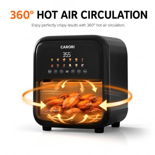 Image of CARORI 7.5 Qt Air Fryer with Viewing Window, 12 Presets and DIY Mode, 1700W, Large Nonstick Dishwasher-Safe Basket, Air Fry, Bake, Roast, Reheat, Dehydrate, Black
