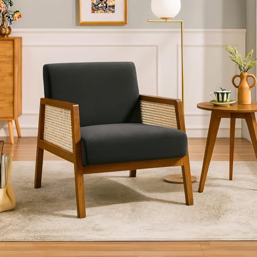 Image of Solid Sheesham Wood Arm Chair with Cushion || Cane Chairs for Balcony || Wooden Armrest Chair Garden Chairs Outdoor & Indoor || Dining Chair for Living Room Furniture Bedroom Home Brown Finish