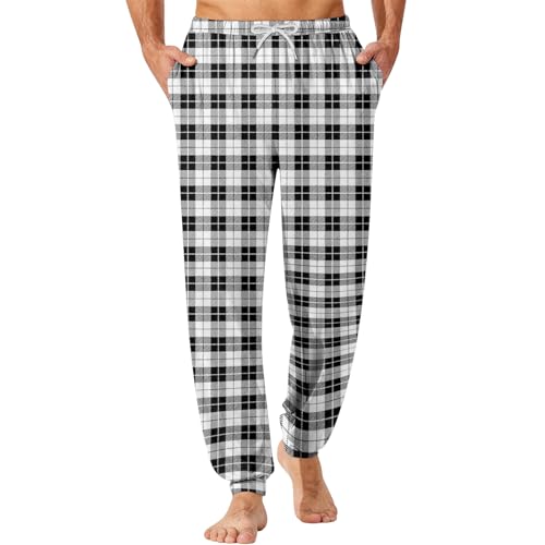 Plaid Pajama Pants Men Lounge Pants with Pockets Soft Sleep Pants Casual Loose Fit Pj Bottoms with Drawstring