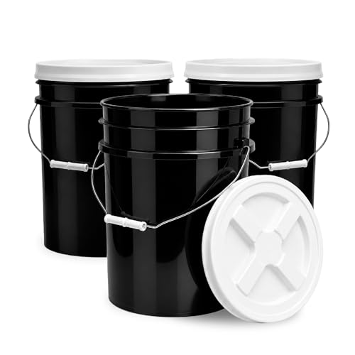 Image of ePackageSupply 5 Gallon Bucket - Food Grade w /Lid BPA-Free, Black /White, 3 | Airtight Gamma Seal Screw-On Lid, Heavy-Duty 90 Mil HDPE Plastic, Food Safe and Durable Container, Bulk Storage, Made in USA