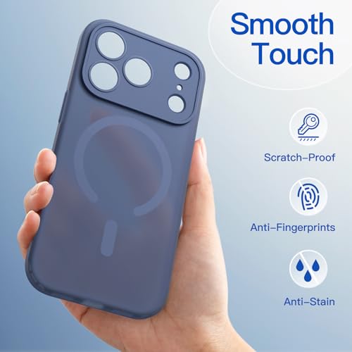 Image of JETech Magnetic Matte Case for iPhone 17 Pro, Deep Blue | Compatible with MagSafe, Translucent Frosted Soft TPU Cover, Anti-Yellowing, Anti-Fingerprint, Shockproof